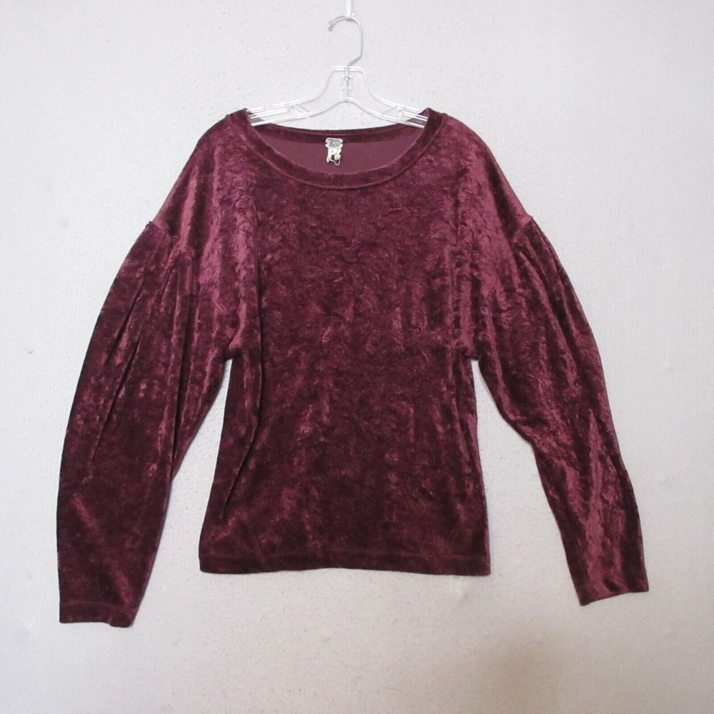 We The Free People Top Small Milan Crushed Velvet Boho Goth‎ Puff Sleeve
